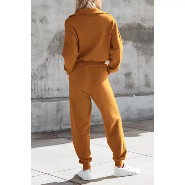 imagePRETTYGARDEN Womens 2 Piece Sweater Set Pullover Zip Up Sweatshirt Jogger Sweatpants Tracksuit Casual OutfitCaramel