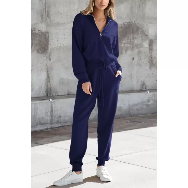 imagePRETTYGARDEN Womens 2 Piece Sweater Set Pullover Zip Up Sweatshirt Jogger Sweatpants Tracksuit Casual OutfitDark Blue