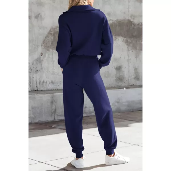 imagePRETTYGARDEN Womens 2 Piece Sweater Set Pullover Zip Up Sweatshirt Jogger Sweatpants Tracksuit Casual OutfitDark Blue