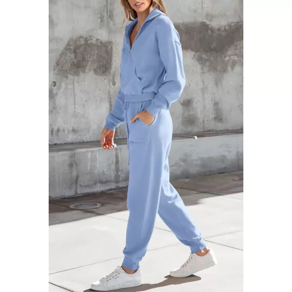 imagePRETTYGARDEN Womens 2 Piece Sweater Set Pullover Zip Up Sweatshirt Jogger Sweatpants Tracksuit Casual OutfitLight Blue