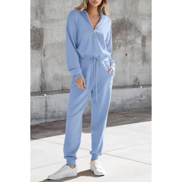 imagePRETTYGARDEN Womens 2 Piece Sweater Set Pullover Zip Up Sweatshirt Jogger Sweatpants Tracksuit Casual OutfitLight Blue