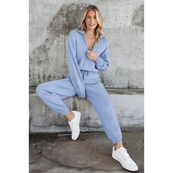 imagePRETTYGARDEN Womens 2 Piece Sweater Set Pullover Zip Up Sweatshirt Jogger Sweatpants Tracksuit Casual OutfitLight Blue