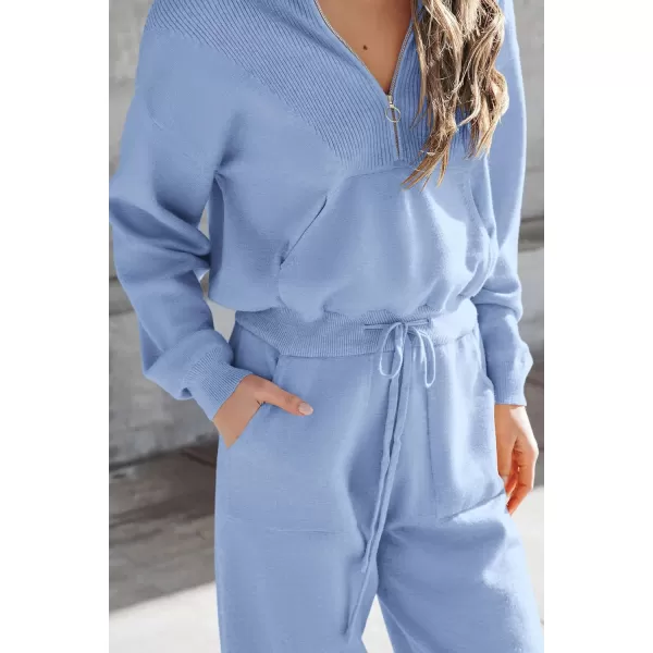 imagePRETTYGARDEN Womens 2 Piece Sweater Set Pullover Zip Up Sweatshirt Jogger Sweatpants Tracksuit Casual OutfitLight Blue