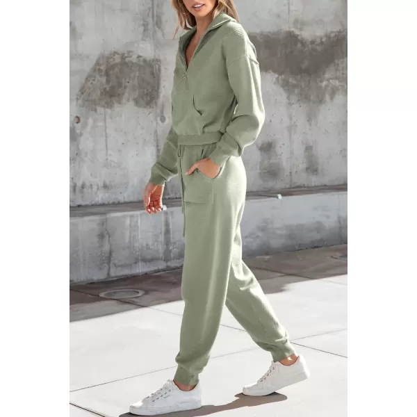 imagePRETTYGARDEN Womens 2 Piece Sweater Set Pullover Zip Up Sweatshirt Jogger Sweatpants Tracksuit Casual OutfitLight Green