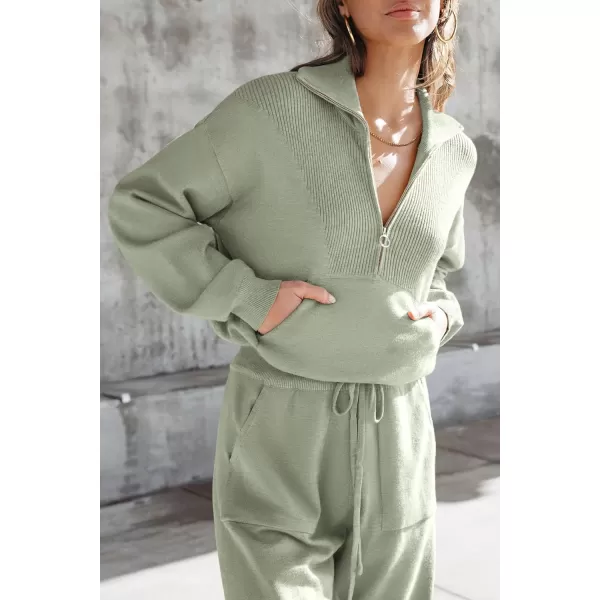 imagePRETTYGARDEN Womens 2 Piece Sweater Set Pullover Zip Up Sweatshirt Jogger Sweatpants Tracksuit Casual OutfitLight Green