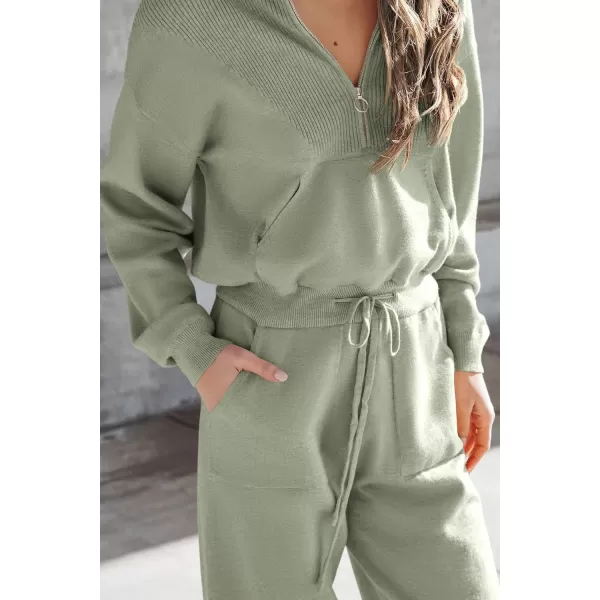 imagePRETTYGARDEN Womens 2 Piece Sweater Set Pullover Zip Up Sweatshirt Jogger Sweatpants Tracksuit Casual OutfitLight Green
