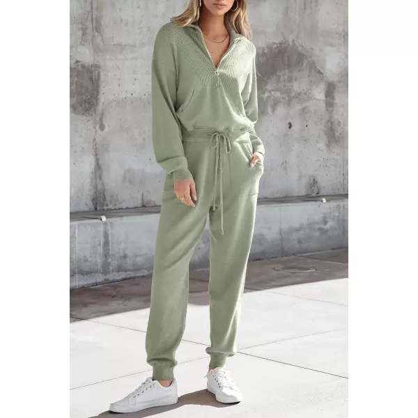 imagePRETTYGARDEN Womens 2 Piece Sweater Set Pullover Zip Up Sweatshirt Jogger Sweatpants Tracksuit Casual OutfitLight Green