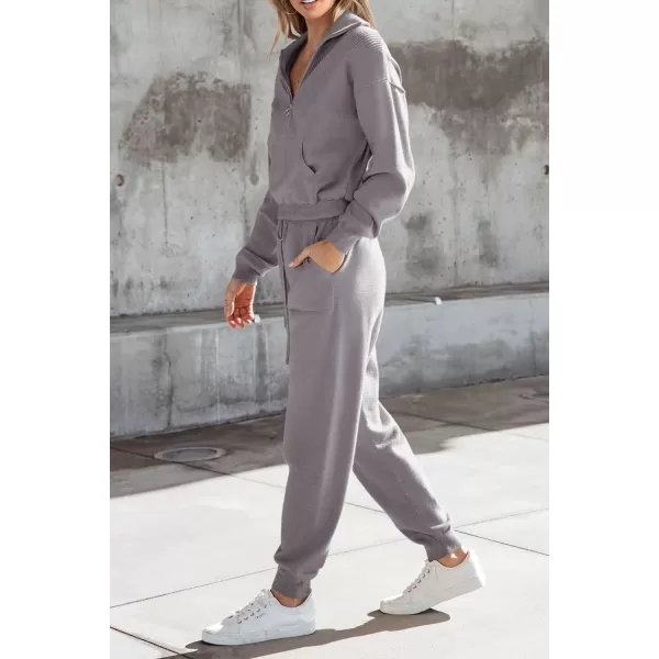 imagePRETTYGARDEN Womens 2 Piece Sweater Set Pullover Zip Up Sweatshirt Jogger Sweatpants Tracksuit Casual OutfitLight Grey