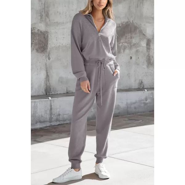 imagePRETTYGARDEN Womens 2 Piece Sweater Set Pullover Zip Up Sweatshirt Jogger Sweatpants Tracksuit Casual OutfitLight Grey