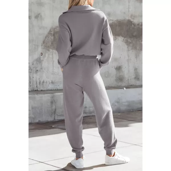 imagePRETTYGARDEN Womens 2 Piece Sweater Set Pullover Zip Up Sweatshirt Jogger Sweatpants Tracksuit Casual OutfitLight Grey