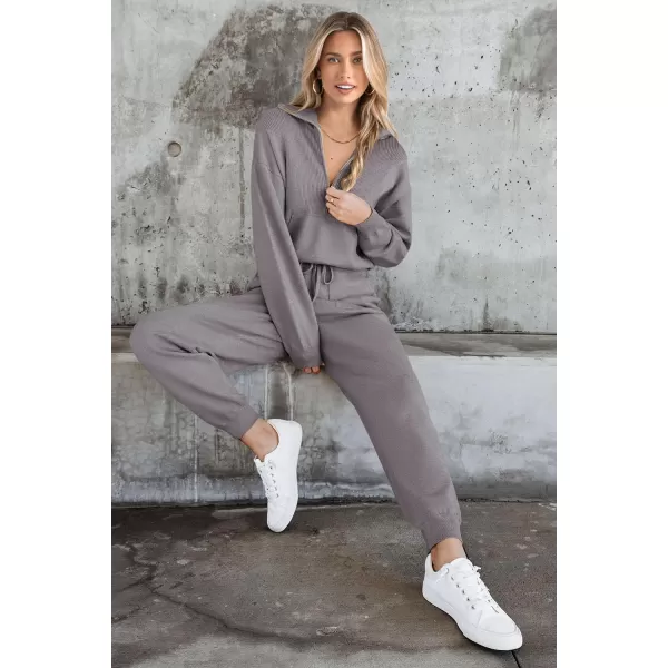 imagePRETTYGARDEN Womens 2 Piece Sweater Set Pullover Zip Up Sweatshirt Jogger Sweatpants Tracksuit Casual OutfitLight Grey