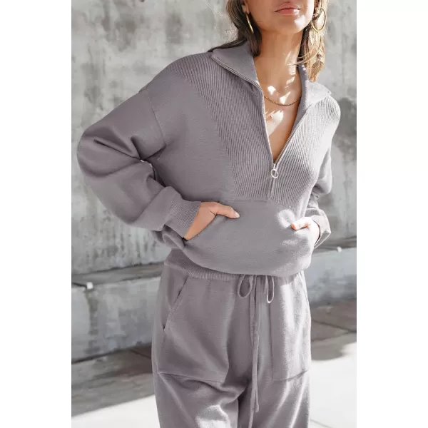 imagePRETTYGARDEN Womens 2 Piece Sweater Set Pullover Zip Up Sweatshirt Jogger Sweatpants Tracksuit Casual OutfitLight Grey