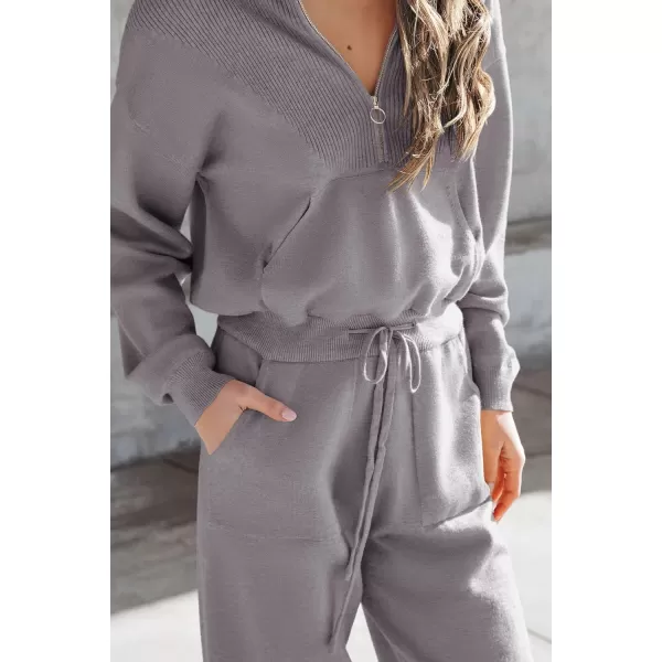 imagePRETTYGARDEN Womens 2 Piece Sweater Set Pullover Zip Up Sweatshirt Jogger Sweatpants Tracksuit Casual OutfitLight Grey