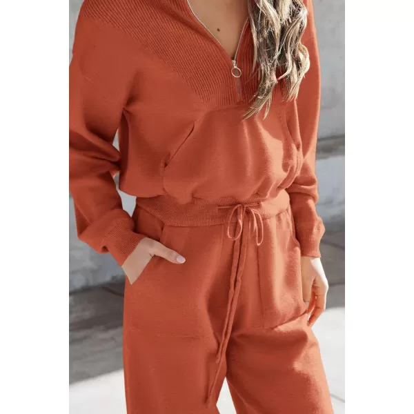 imagePRETTYGARDEN Womens 2 Piece Sweater Set Pullover Zip Up Sweatshirt Jogger Sweatpants Tracksuit Casual OutfitOrange Red