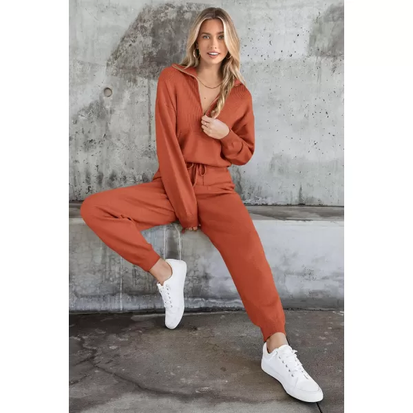imagePRETTYGARDEN Womens 2 Piece Sweater Set Pullover Zip Up Sweatshirt Jogger Sweatpants Tracksuit Casual OutfitOrange Red