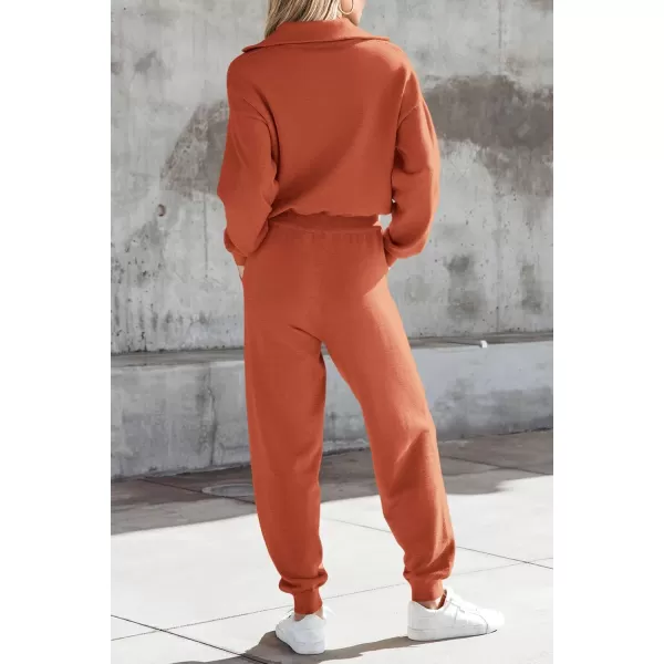 imagePRETTYGARDEN Womens 2 Piece Sweater Set Pullover Zip Up Sweatshirt Jogger Sweatpants Tracksuit Casual OutfitOrange Red