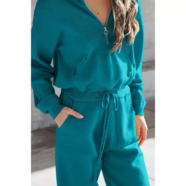 imagePRETTYGARDEN Womens 2 Piece Sweater Set Pullover Zip Up Sweatshirt Jogger Sweatpants Tracksuit Casual OutfitPeacock Blue