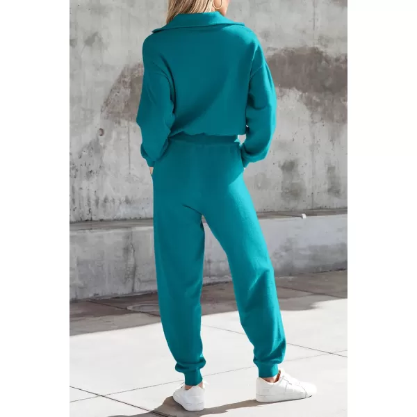 imagePRETTYGARDEN Womens 2 Piece Sweater Set Pullover Zip Up Sweatshirt Jogger Sweatpants Tracksuit Casual OutfitPeacock Blue
