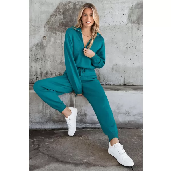 imagePRETTYGARDEN Womens 2 Piece Sweater Set Pullover Zip Up Sweatshirt Jogger Sweatpants Tracksuit Casual OutfitPeacock Blue