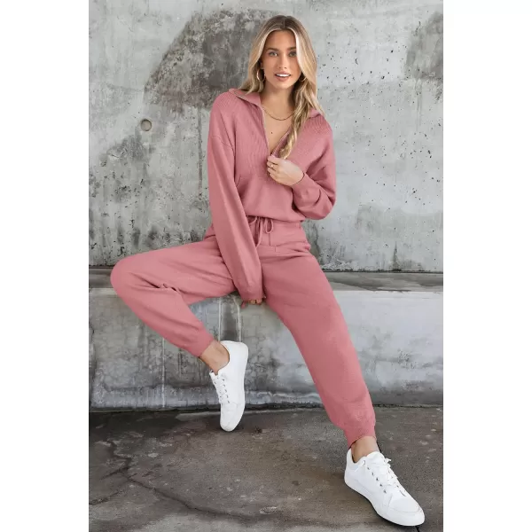 imagePRETTYGARDEN Womens 2 Piece Sweater Set Pullover Zip Up Sweatshirt Jogger Sweatpants Tracksuit Casual OutfitPink