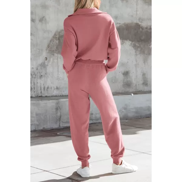 imagePRETTYGARDEN Womens 2 Piece Sweater Set Pullover Zip Up Sweatshirt Jogger Sweatpants Tracksuit Casual OutfitPink