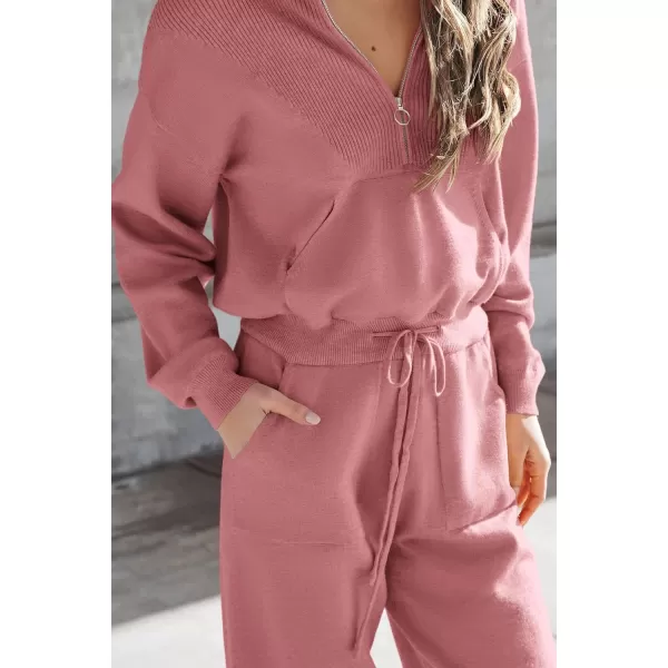 imagePRETTYGARDEN Womens 2 Piece Sweater Set Pullover Zip Up Sweatshirt Jogger Sweatpants Tracksuit Casual OutfitPink