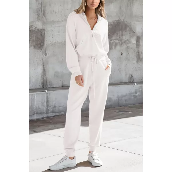 imagePRETTYGARDEN Womens 2 Piece Sweater Set Pullover Zip Up Sweatshirt Jogger Sweatpants Tracksuit Casual OutfitWhite