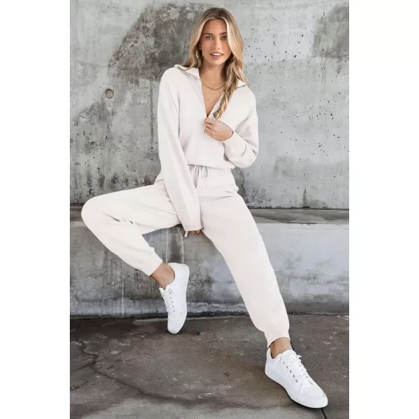 imagePRETTYGARDEN Womens 2 Piece Sweater Set Pullover Zip Up Sweatshirt Jogger Sweatpants Tracksuit Casual OutfitWhite