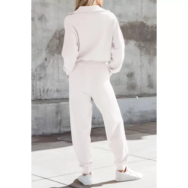 imagePRETTYGARDEN Womens 2 Piece Sweater Set Pullover Zip Up Sweatshirt Jogger Sweatpants Tracksuit Casual OutfitWhite
