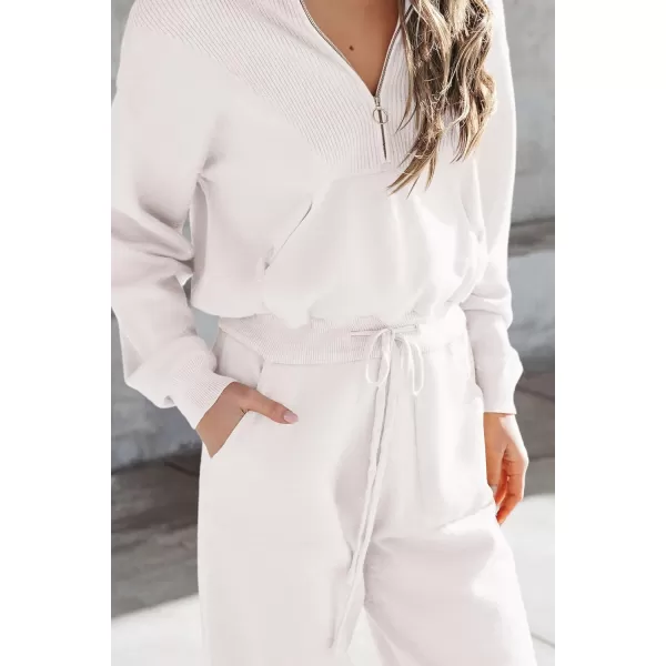 imagePRETTYGARDEN Womens 2 Piece Sweater Set Pullover Zip Up Sweatshirt Jogger Sweatpants Tracksuit Casual OutfitWhite
