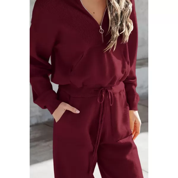 imagePRETTYGARDEN Womens 2 Piece Sweater Set Pullover Zip Up Sweatshirt Jogger Sweatpants Tracksuit Casual OutfitWine Red