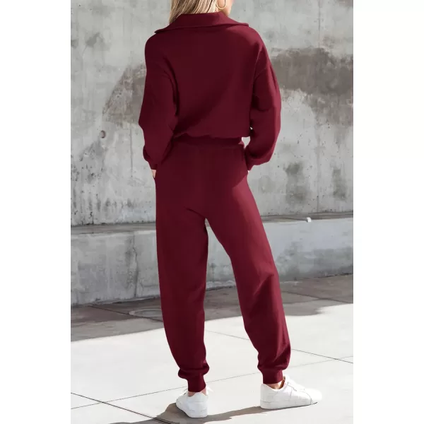 imagePRETTYGARDEN Womens 2 Piece Sweater Set Pullover Zip Up Sweatshirt Jogger Sweatpants Tracksuit Casual OutfitWine Red