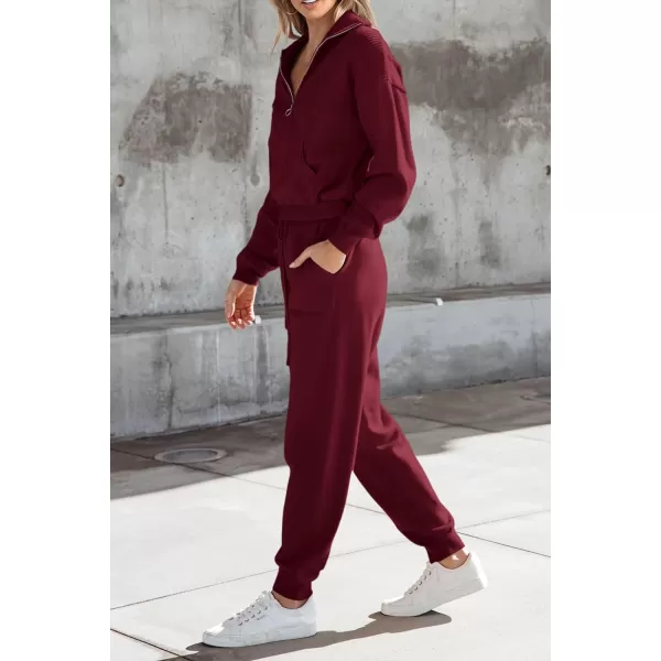 imagePRETTYGARDEN Womens 2 Piece Sweater Set Pullover Zip Up Sweatshirt Jogger Sweatpants Tracksuit Casual OutfitWine Red