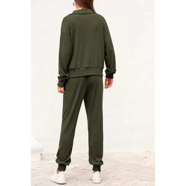 imagePRETTYGARDEN Womens 2 Piece Sweatsuits Set Long Sleeve Half Zip Pullover Sweatshirt Joggers Sweatpants Fall Outfits TracksuitArmy Green