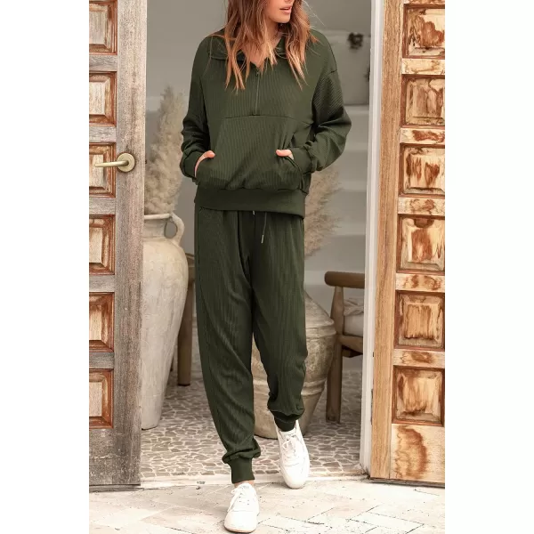 imagePRETTYGARDEN Womens 2 Piece Sweatsuits Set Long Sleeve Half Zip Pullover Sweatshirt Joggers Sweatpants Fall Outfits TracksuitArmy Green
