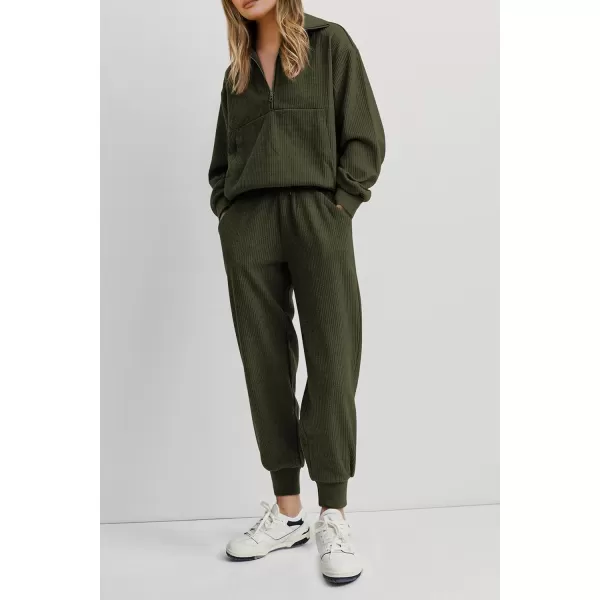 imagePRETTYGARDEN Womens 2 Piece Sweatsuits Set Long Sleeve Half Zip Pullover Sweatshirt Joggers Sweatpants Fall Outfits TracksuitArmy Green