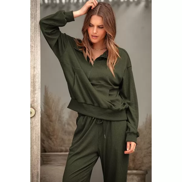 imagePRETTYGARDEN Womens 2 Piece Sweatsuits Set Long Sleeve Half Zip Pullover Sweatshirt Joggers Sweatpants Fall Outfits TracksuitArmy Green