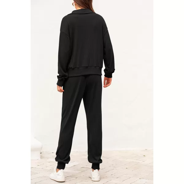 imagePRETTYGARDEN Womens 2 Piece Sweatsuits Set Long Sleeve Half Zip Pullover Sweatshirt Joggers Sweatpants Fall Outfits TracksuitBlack