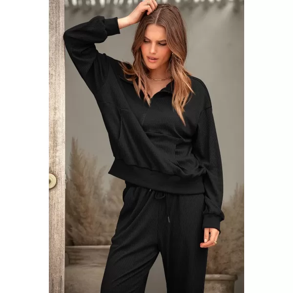imagePRETTYGARDEN Womens 2 Piece Sweatsuits Set Long Sleeve Half Zip Pullover Sweatshirt Joggers Sweatpants Fall Outfits TracksuitBlack