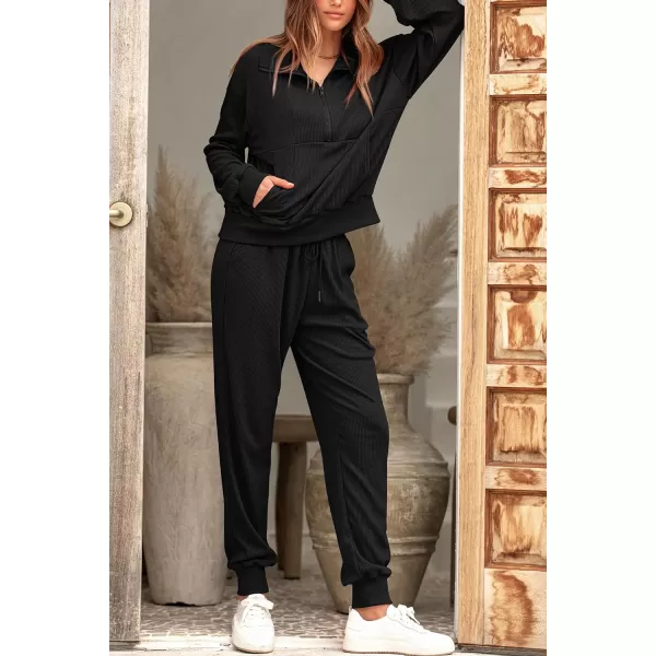 imagePRETTYGARDEN Womens 2 Piece Sweatsuits Set Long Sleeve Half Zip Pullover Sweatshirt Joggers Sweatpants Fall Outfits TracksuitBlack
