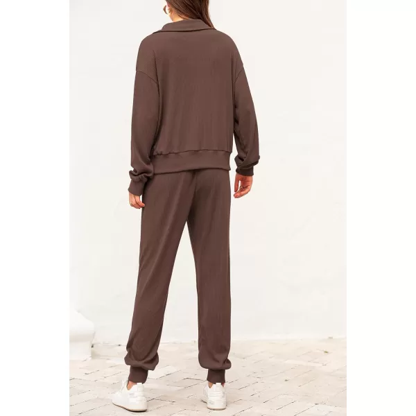 imagePRETTYGARDEN Womens 2 Piece Sweatsuits Set Long Sleeve Half Zip Pullover Sweatshirt Joggers Sweatpants Fall Outfits TracksuitCoffee