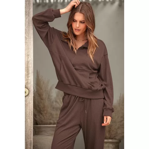 imagePRETTYGARDEN Womens 2 Piece Sweatsuits Set Long Sleeve Half Zip Pullover Sweatshirt Joggers Sweatpants Fall Outfits TracksuitCoffee