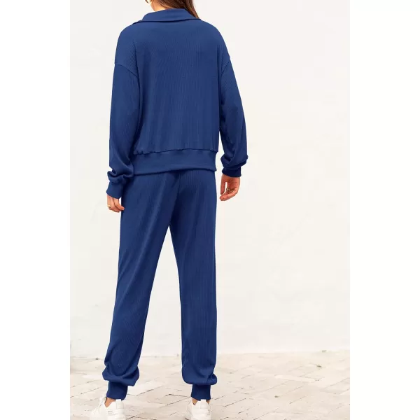 imagePRETTYGARDEN Womens 2 Piece Sweatsuits Set Long Sleeve Half Zip Pullover Sweatshirt Joggers Sweatpants Fall Outfits TracksuitDark Blue