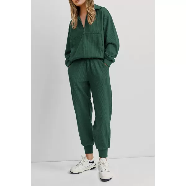 imagePRETTYGARDEN Womens 2 Piece Sweatsuits Set Long Sleeve Half Zip Pullover Sweatshirt Joggers Sweatpants Fall Outfits TracksuitDark Green