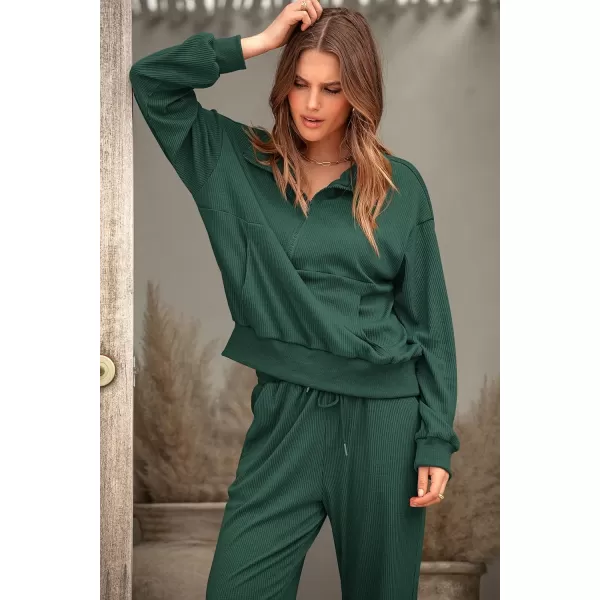 imagePRETTYGARDEN Womens 2 Piece Sweatsuits Set Long Sleeve Half Zip Pullover Sweatshirt Joggers Sweatpants Fall Outfits TracksuitDark Green