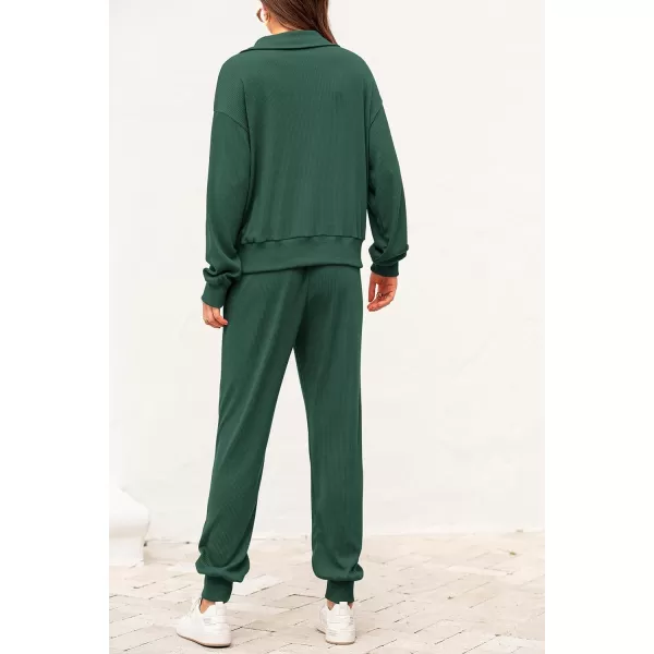 imagePRETTYGARDEN Womens 2 Piece Sweatsuits Set Long Sleeve Half Zip Pullover Sweatshirt Joggers Sweatpants Fall Outfits TracksuitDark Green