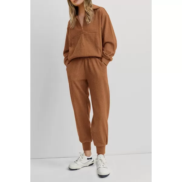 imagePRETTYGARDEN Womens 2 Piece Sweatsuits Set Long Sleeve Half Zip Pullover Sweatshirt Joggers Sweatpants Fall Outfits TracksuitDark Khaki