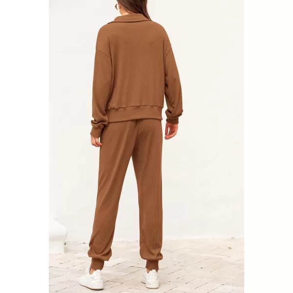 imagePRETTYGARDEN Womens 2 Piece Sweatsuits Set Long Sleeve Half Zip Pullover Sweatshirt Joggers Sweatpants Fall Outfits TracksuitDark Khaki