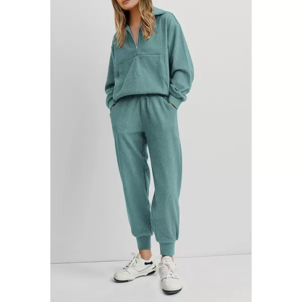 imagePRETTYGARDEN Womens 2 Piece Sweatsuits Set Long Sleeve Half Zip Pullover Sweatshirt Joggers Sweatpants Fall Outfits TracksuitFruit Green