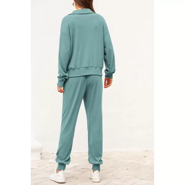imagePRETTYGARDEN Womens 2 Piece Sweatsuits Set Long Sleeve Half Zip Pullover Sweatshirt Joggers Sweatpants Fall Outfits TracksuitFruit Green
